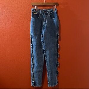 Vintage Pure Jeanswear Women’s Side Knotted Bow Cutout Blue Y2K Skinny‎ Jeans